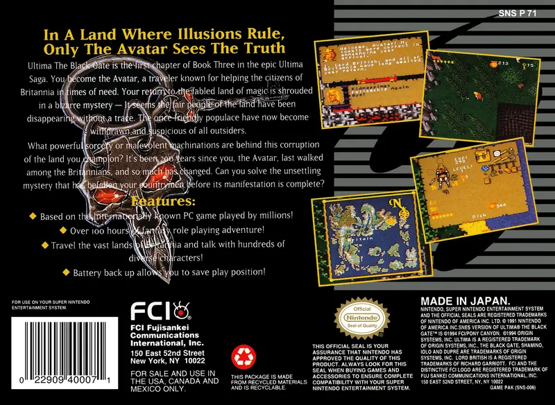 Ultima: The Black Gate box back