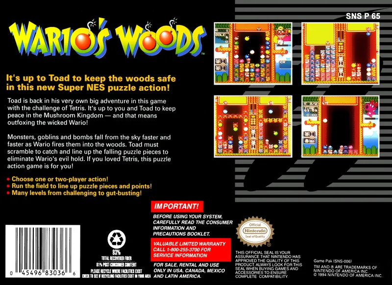 Wario's Woods box back