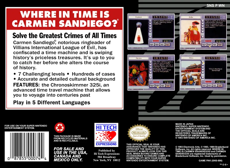 Where in Time Is Carmen Sandiego? box back