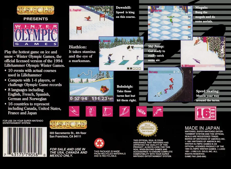 Winter Olympic Games: Lillehammer '94 box back