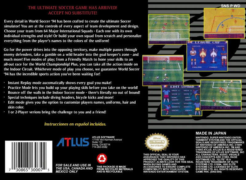 World Soccer 94: Road to Glory box back