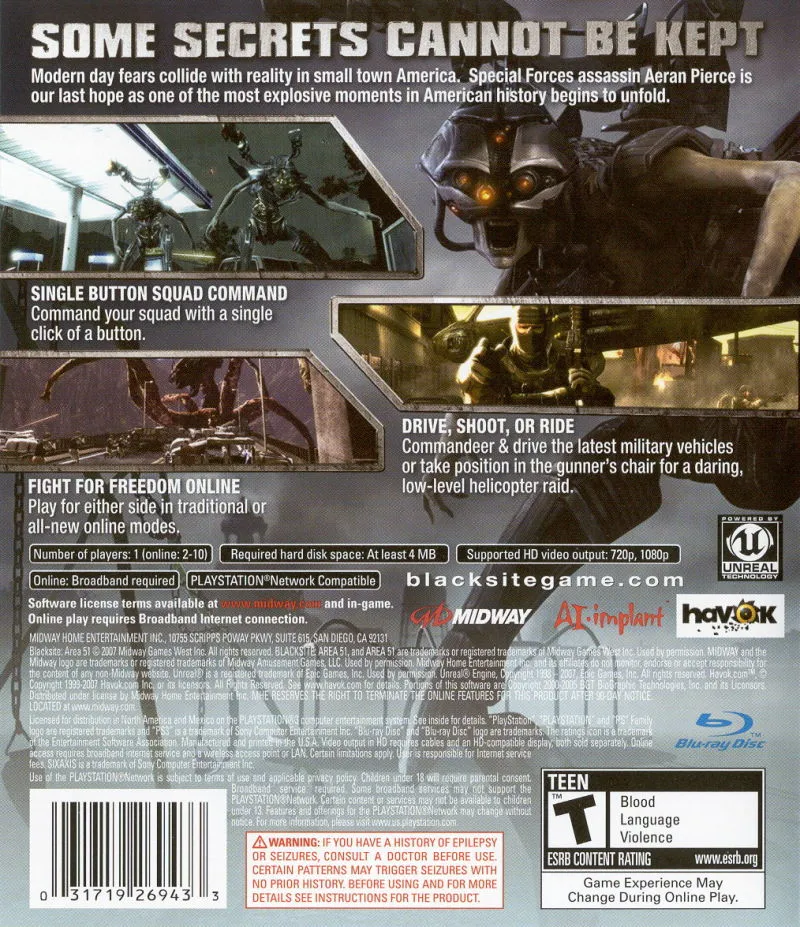 BlackSite: Area 51 box back
