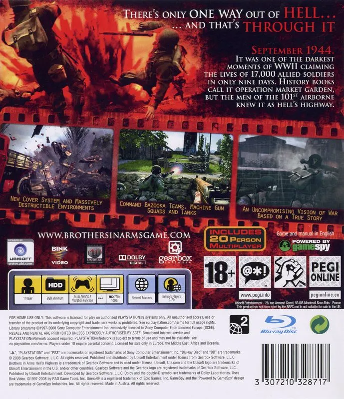 Brothers in Arms: Hell's Highway box back