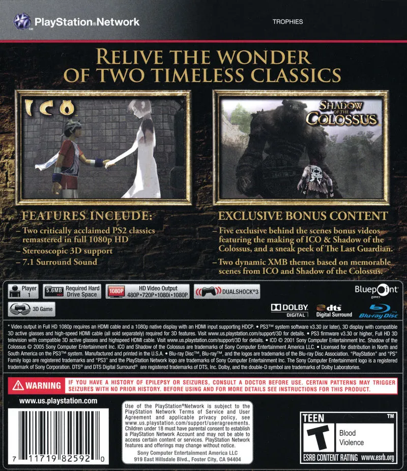 The ICO and Shadow of the Colossus Collection box back