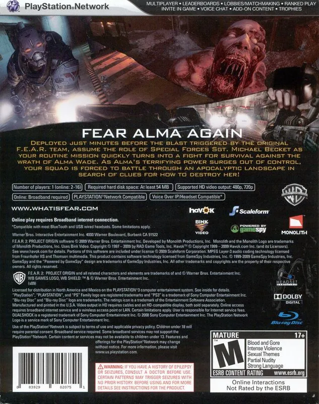 F.E.A.R. 2: Project Origin box back