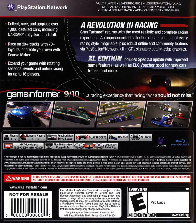 Gran Turismo 5: XL Edition box back