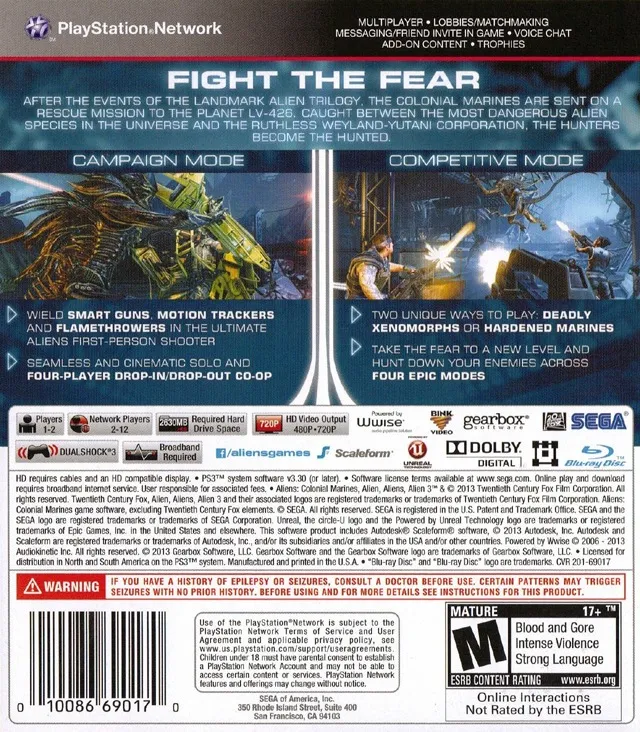 Aliens: Colonial Marines box back