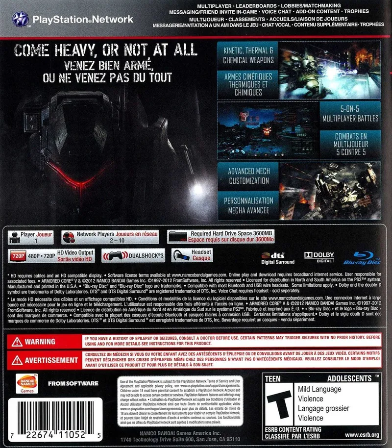 Armored Core V box back