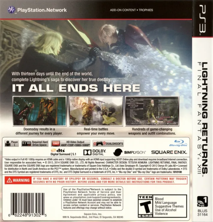 Lightning Returns: Final Fantasy XIII box back