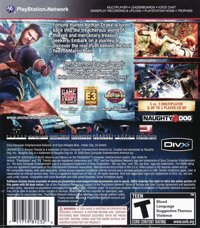 Uncharted 2: Among Thieves box back