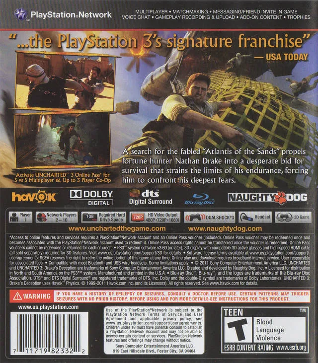 Uncharted 3: Drake's Deception box back