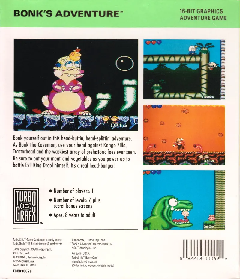 Bonk's Adventure box back