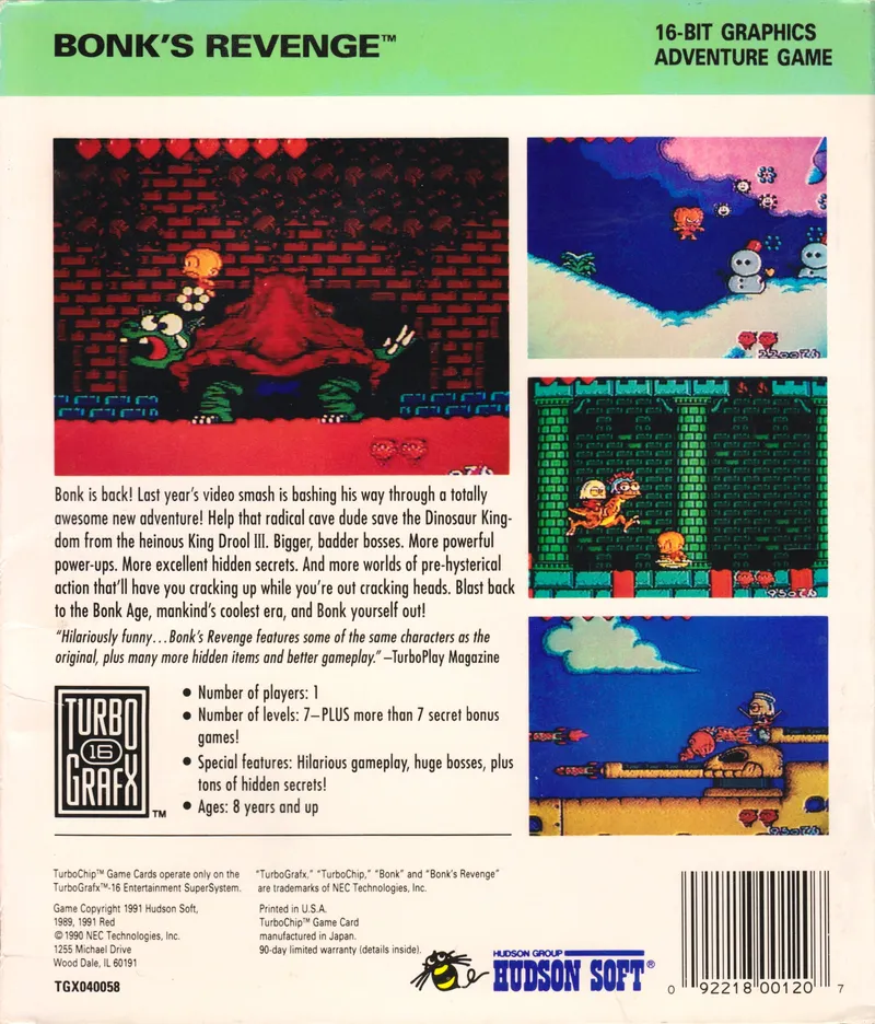 Bonk's Revenge box back