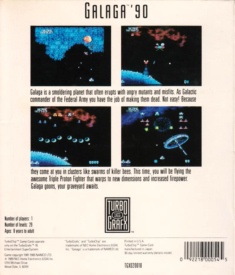 Galaga '90 box back