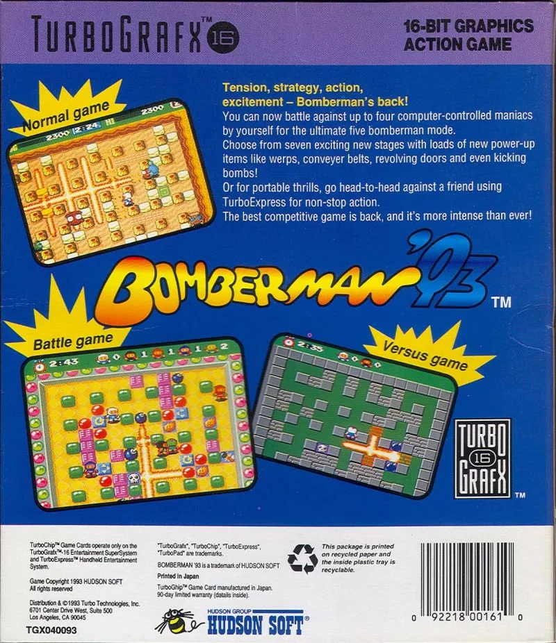 Bomberman '93 box back