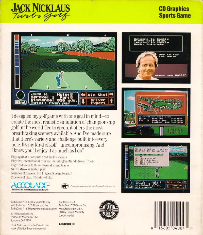 Jack Nicklaus: Turbo Golf box back