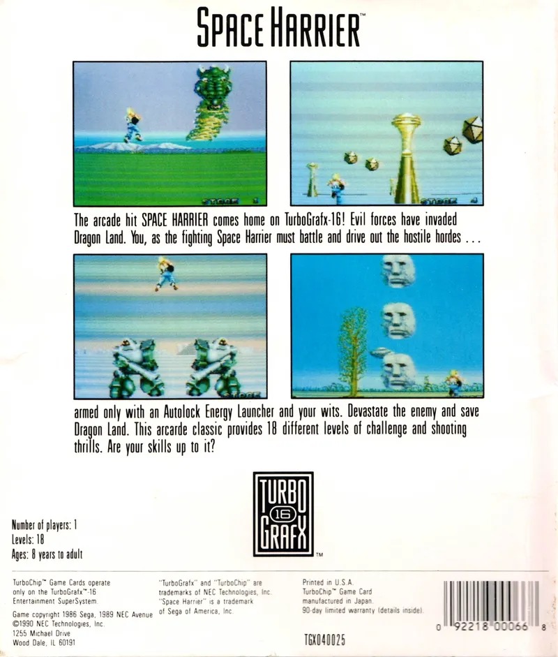 Space Harrier box back