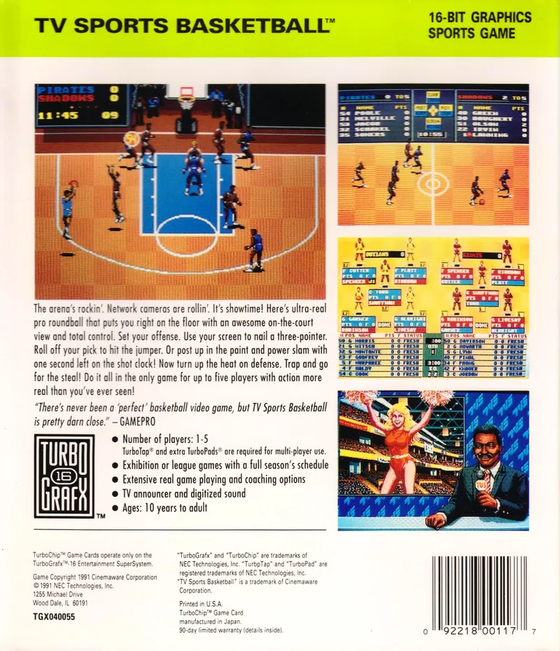TV Sports Basketball box back