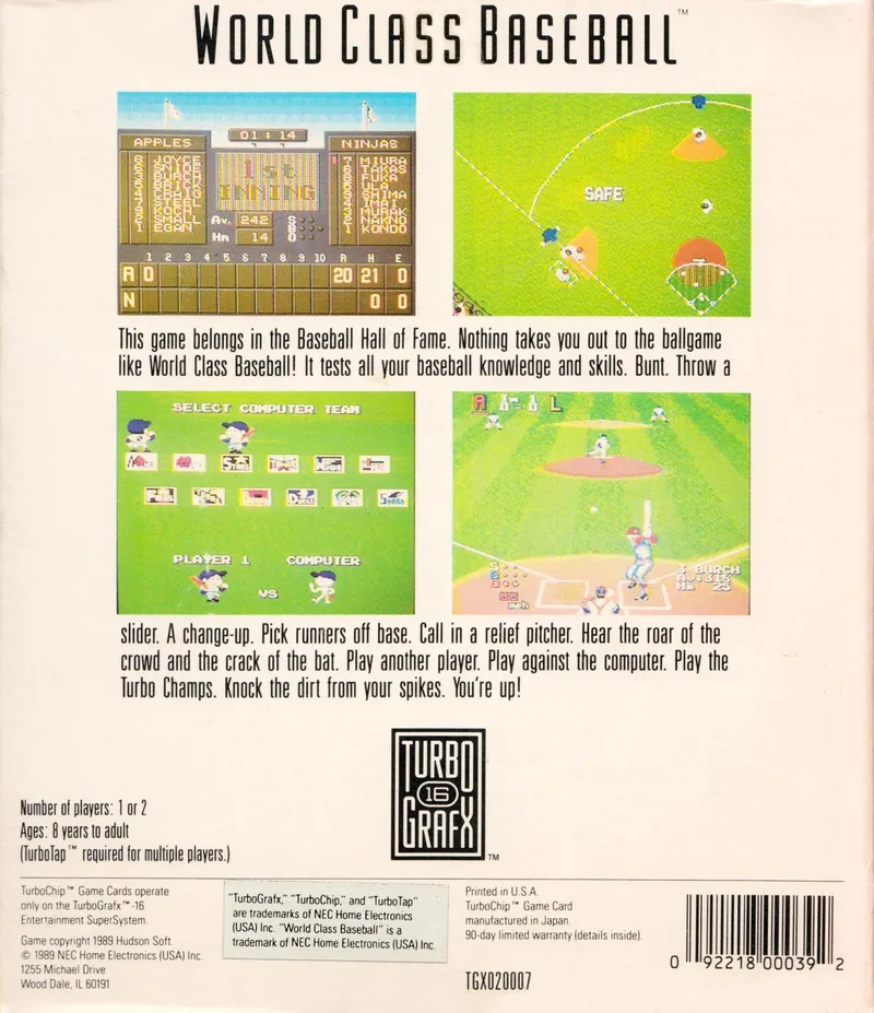World Class Baseball box back