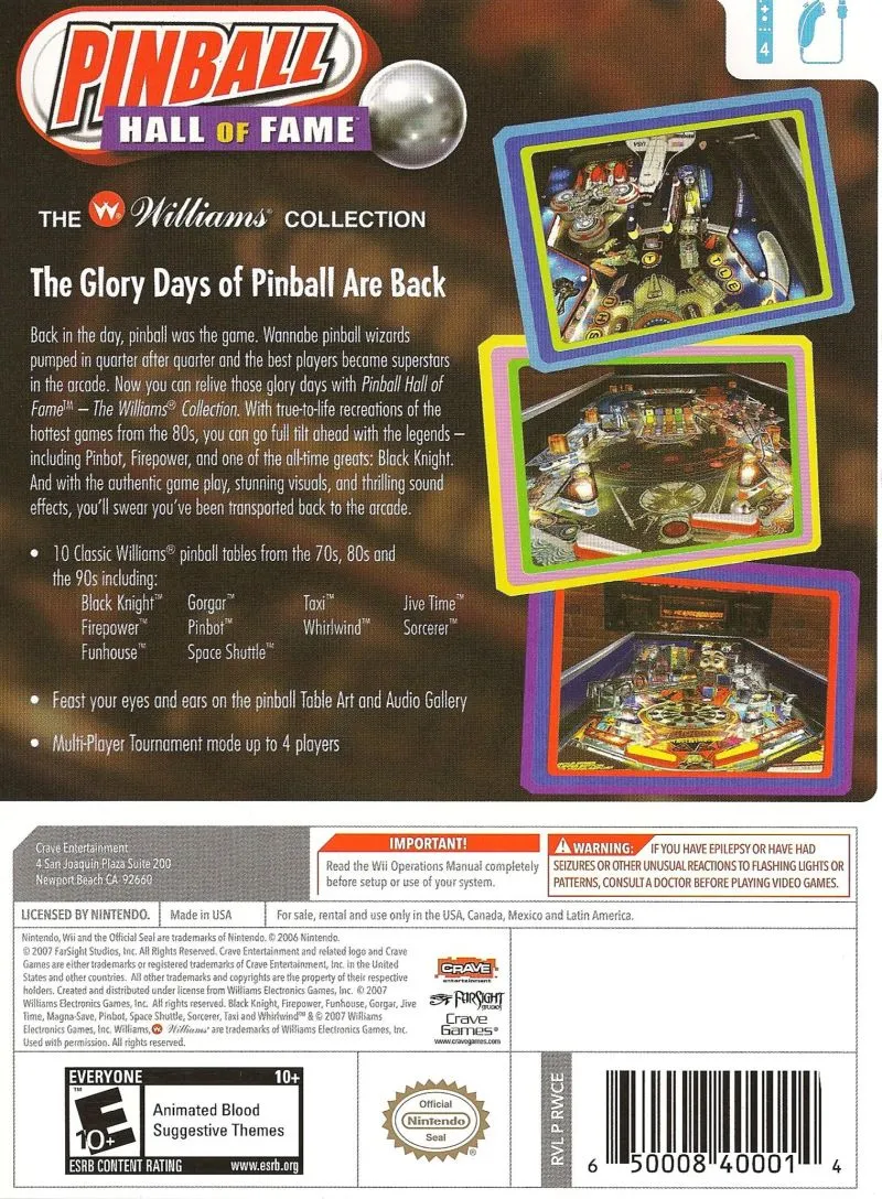 Pinball Hall of Fame: The Williams Collection box back