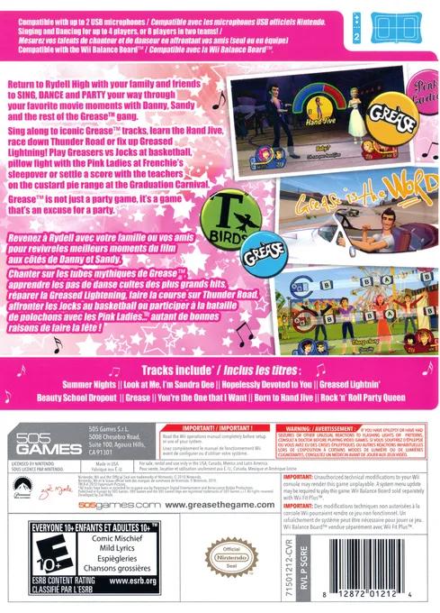 Grease: The Official Video Game box back
