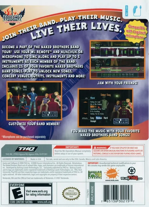 The Naked Brothers Band: The Video Game box back