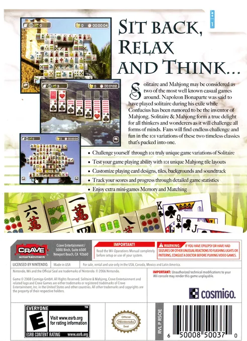 Solitaire & Mahjong box back