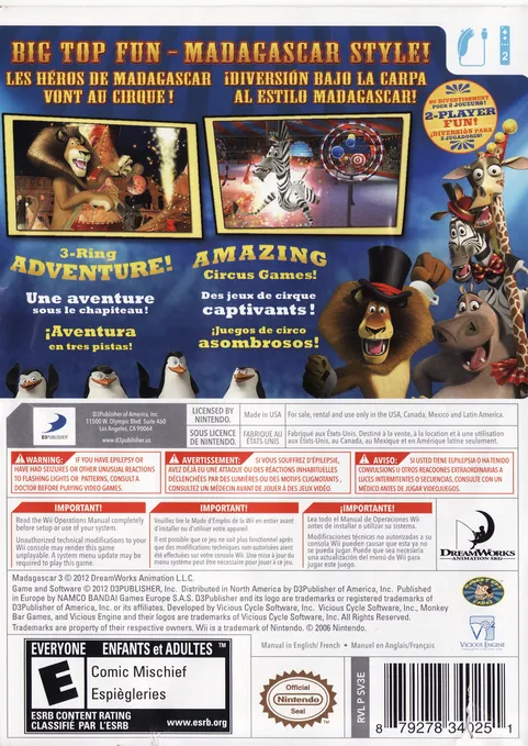 Madagascar 3: The Video Game box back