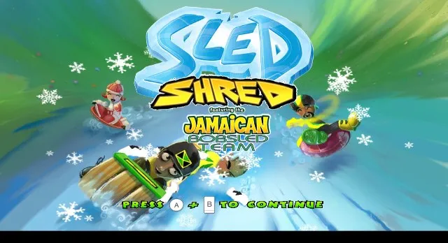 Backdrop artwork for Sled Shred featuring the Jamaican Bobsled Team