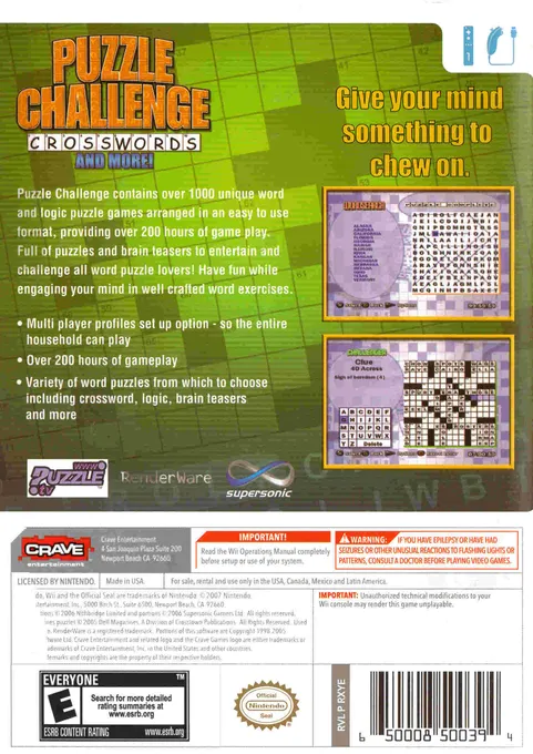 Puzzle Challenge: Crosswords and More! box back