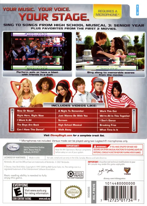 Disney Sing It: High School Musical 3: Senior Year box back
