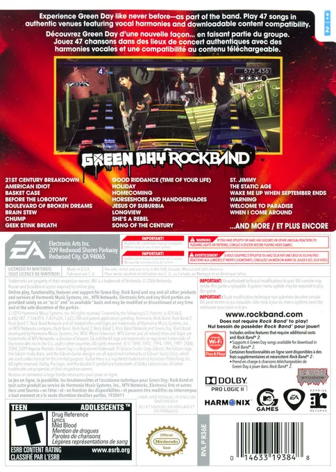 Green Day: Rock Band box back