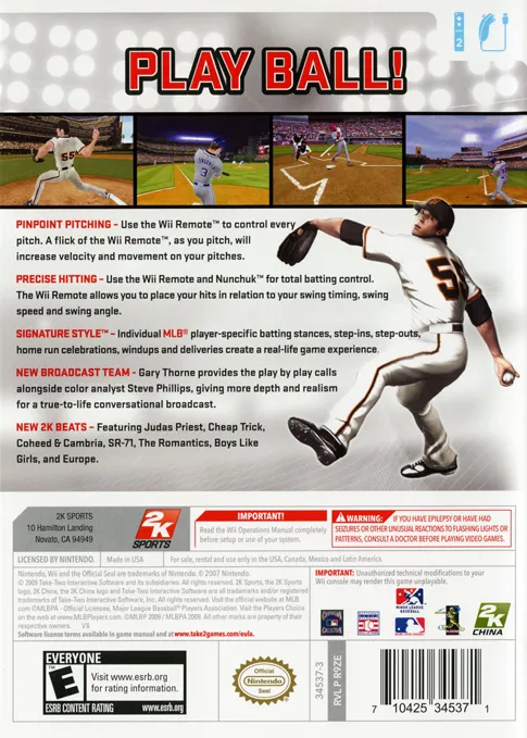 Major League Baseball 2K9 box back