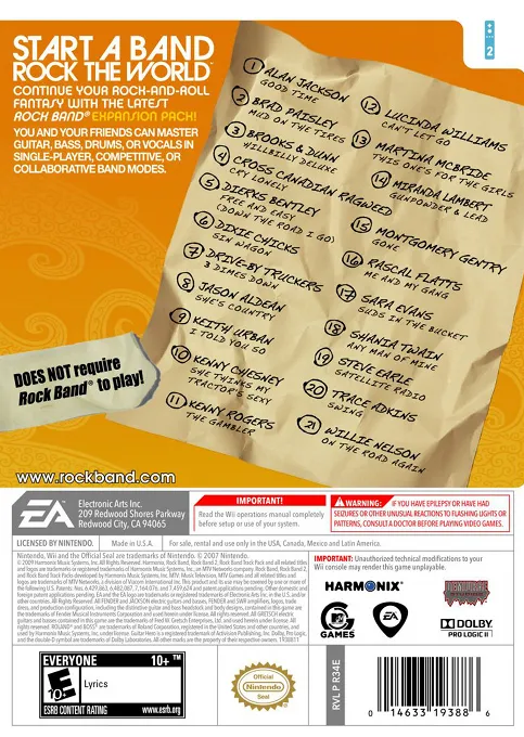 Rock Band: Country Track Pack box back