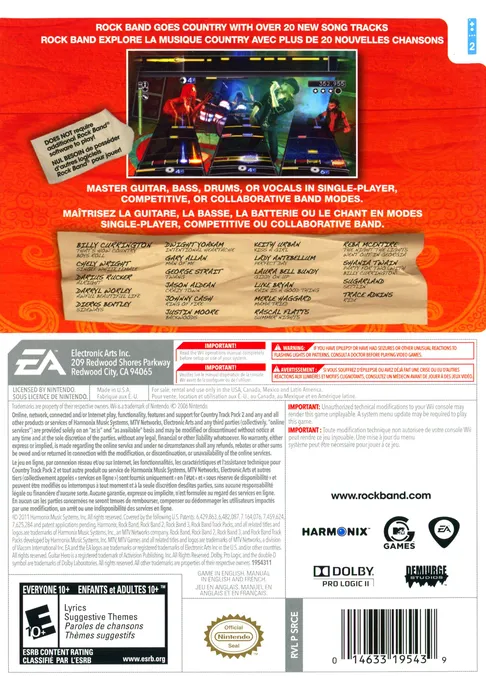 Rock Band: Country Track Pack 2 box back