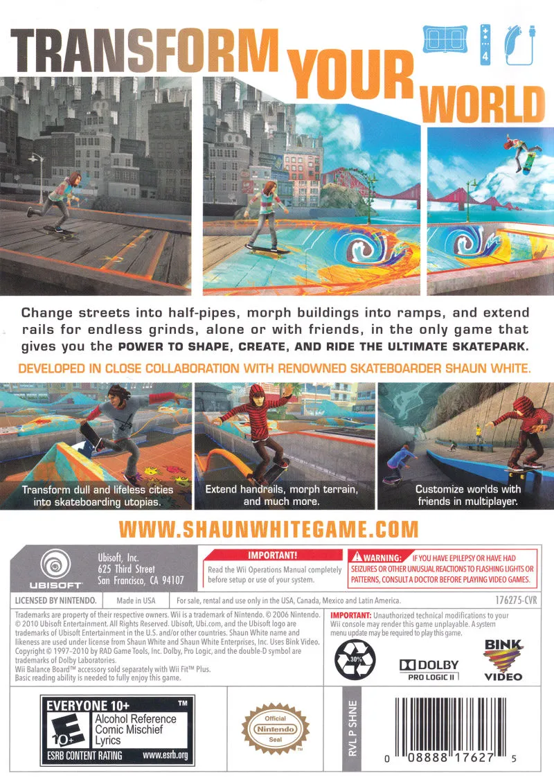 Shaun White Skateboarding box back