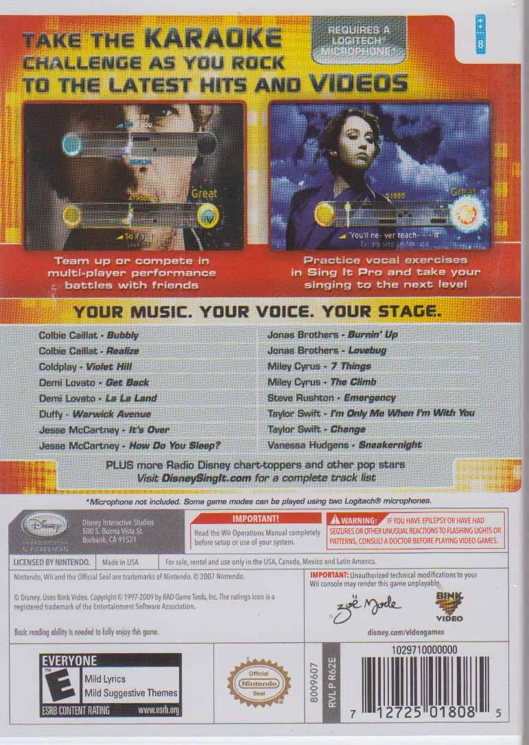 Disney Sing It: Pop Hits box back