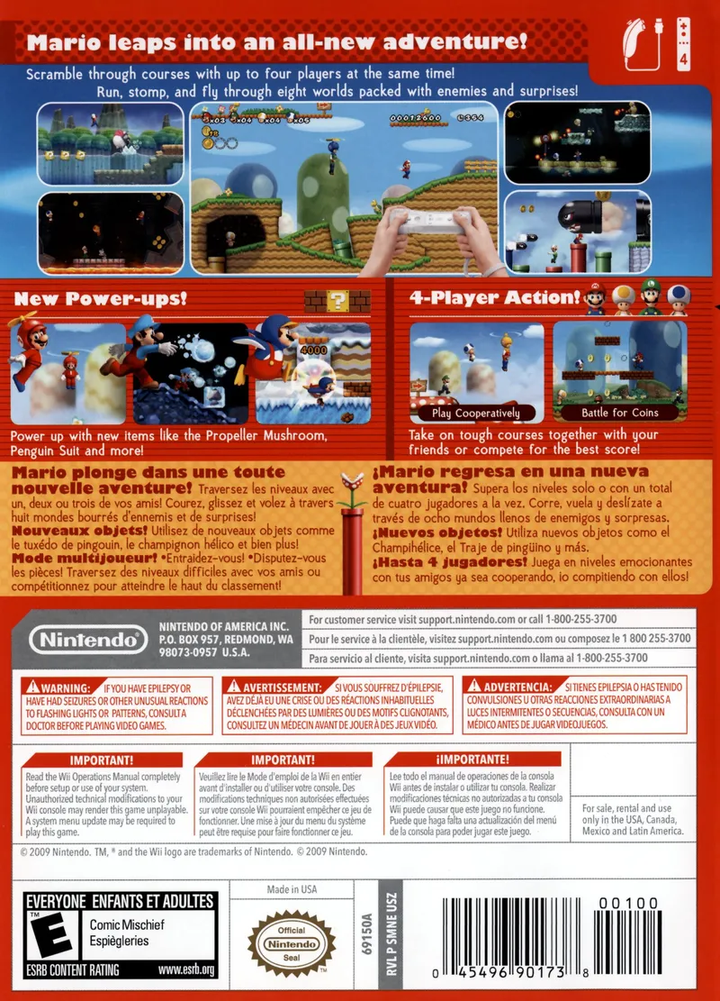 New Super Mario Bros. Wii box back