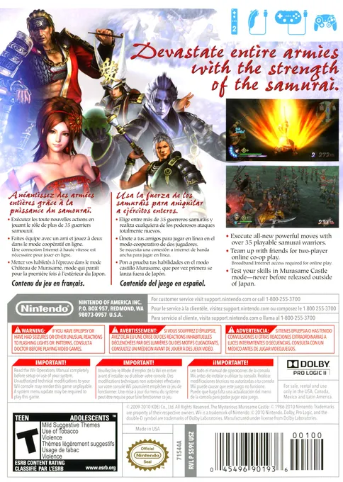 Samurai Warriors 3 box back