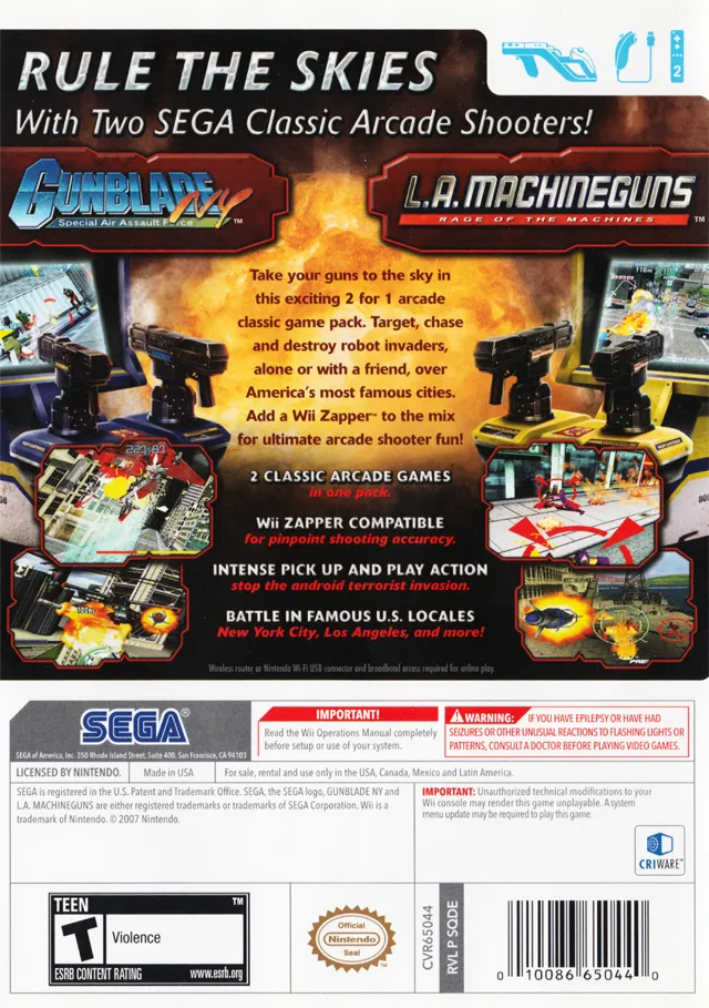 Gunblade NY & L.A. Machineguns: Arcade Hits Pack box back