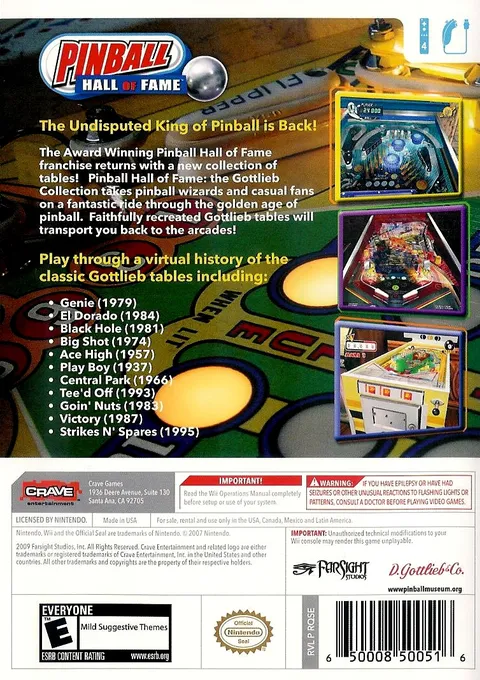 Pinball Hall of Fame: The Gottlieb Collection box back