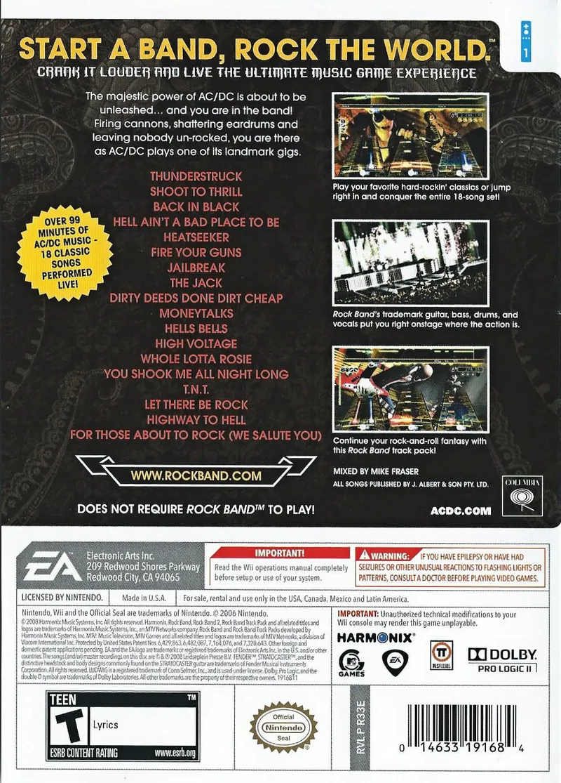 AC/DC Live: Rock Band Track Pack box back