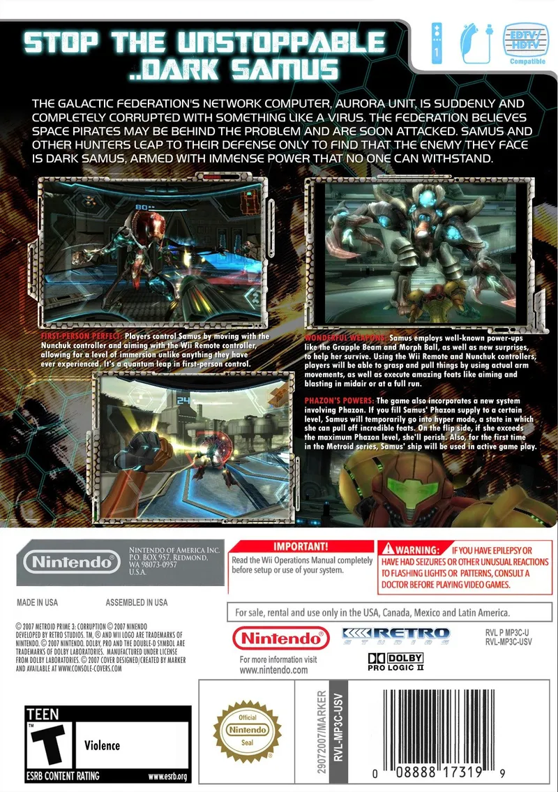 Metroid Prime 3: Corruption box back