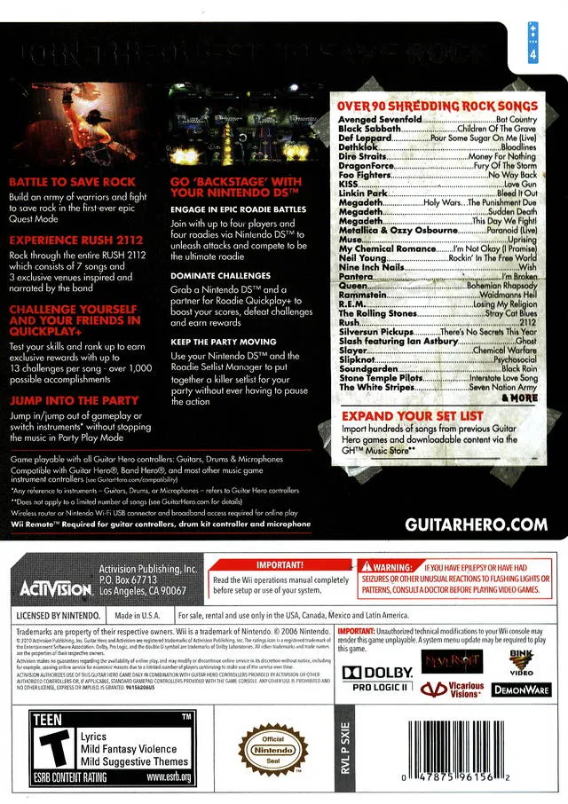 Guitar Hero: Warriors of Rock box back