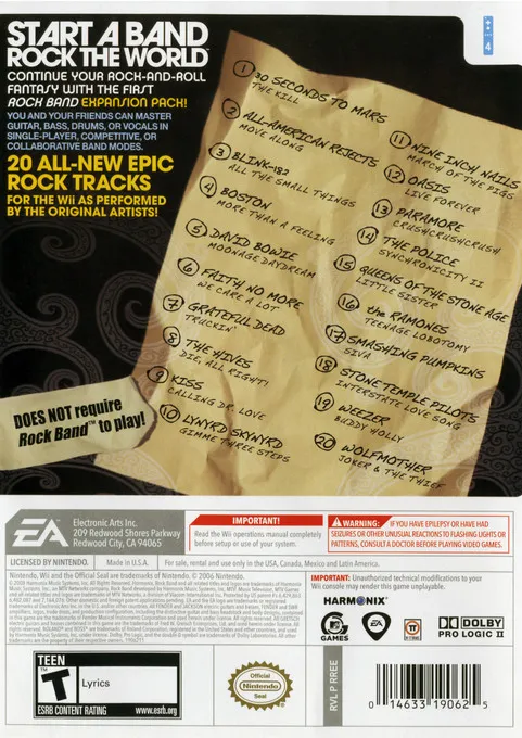 Rock Band: Track Pack: Volume 1 box back