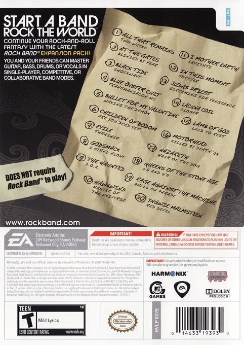 Rock Band: Metal Track Pack box back