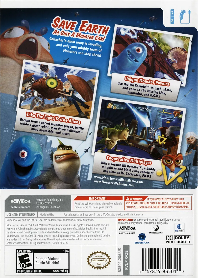 Monsters vs. Aliens box back