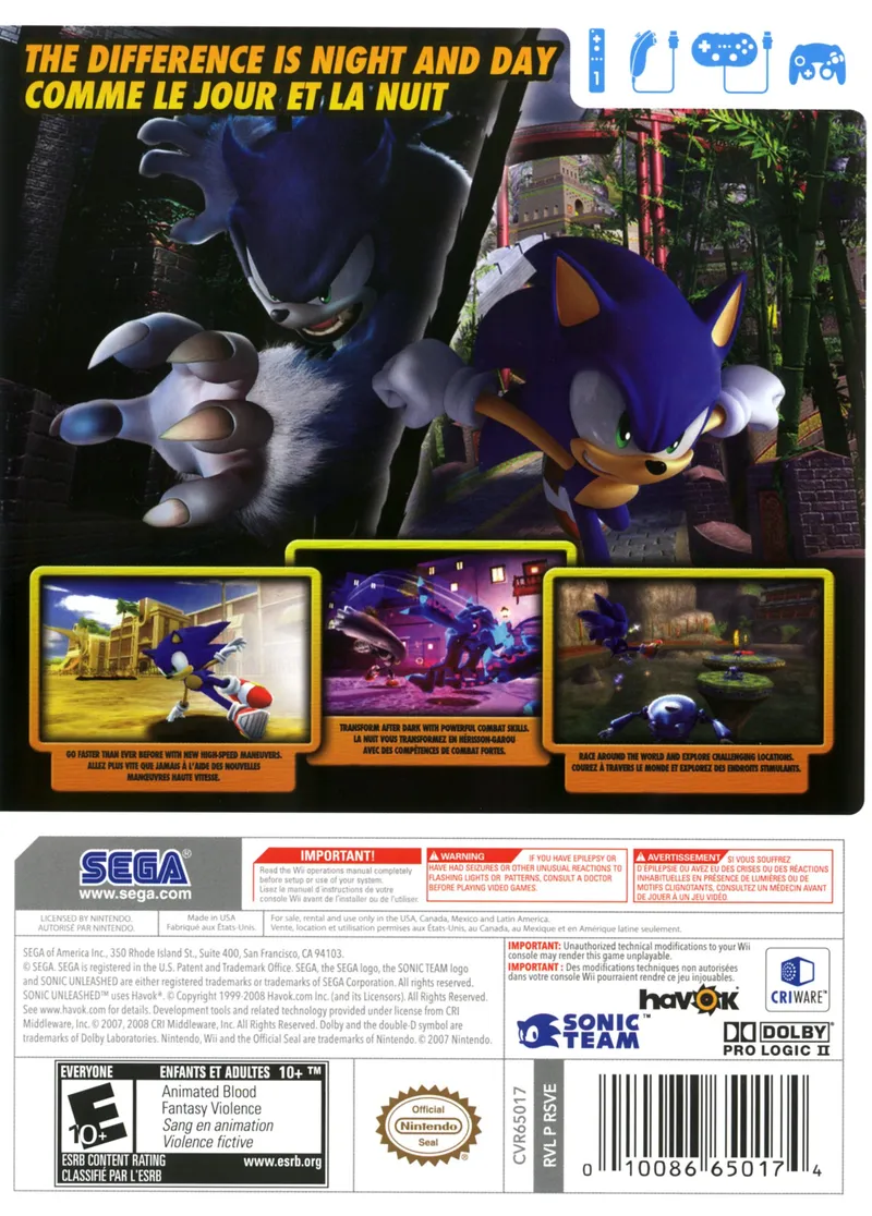Sonic Unleashed box back