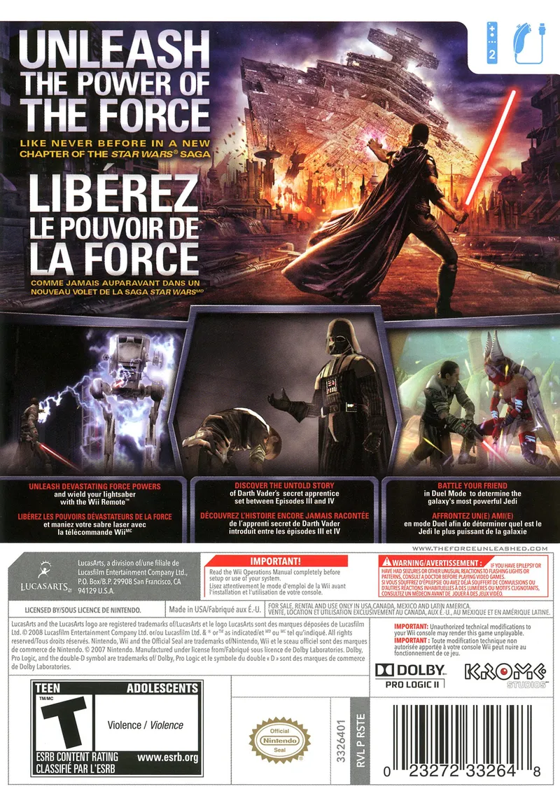 Star Wars: The Force Unleashed box back