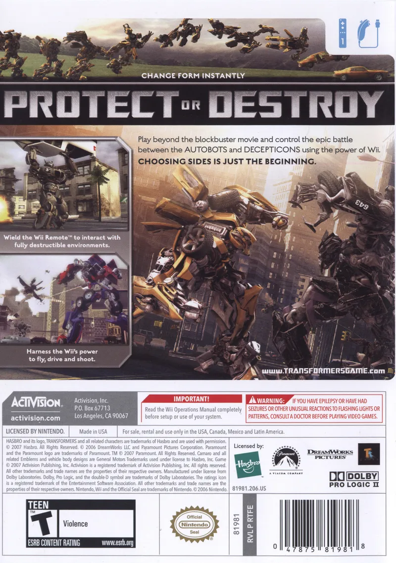 Transformers: The Game box back